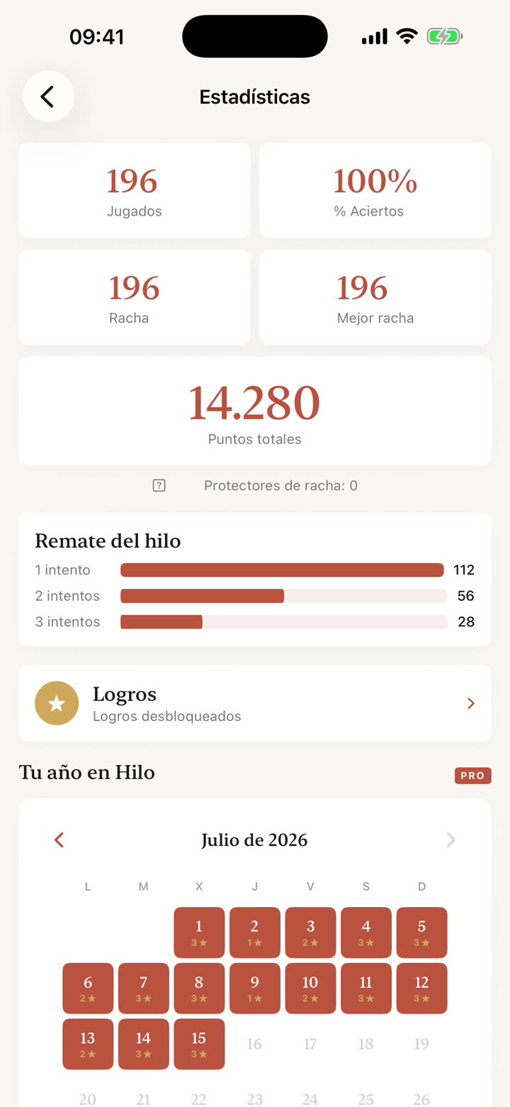 Estadísticas y logros — Hilo
