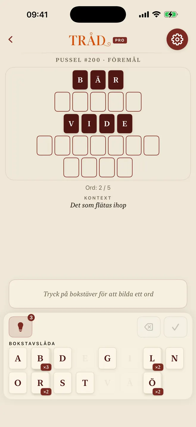 Parti av Tråd med två av fem ord lösta, tema: Handskrift.